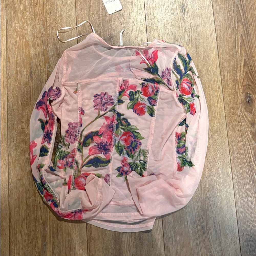 NWT free people women’s pink long sleeve shirt top mesh floral medium - Picture 4 of 4